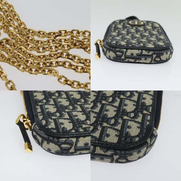 DIOR Oblique Trotter Canvas Phone Shoulder Bag Navy Gold - Picture 10 of 13